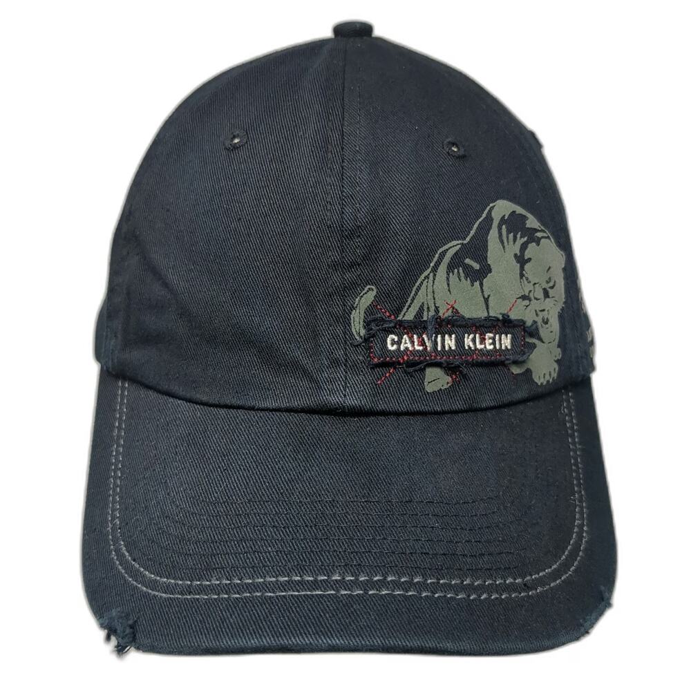 Calvin Klein Baseball Cap Black One Size Distressed Graphic Slideback Hat